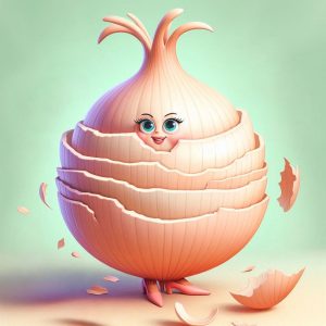 Playful illustration of a lady onion representing women over 50 feeling overwhelmed and tired of being the reliable one